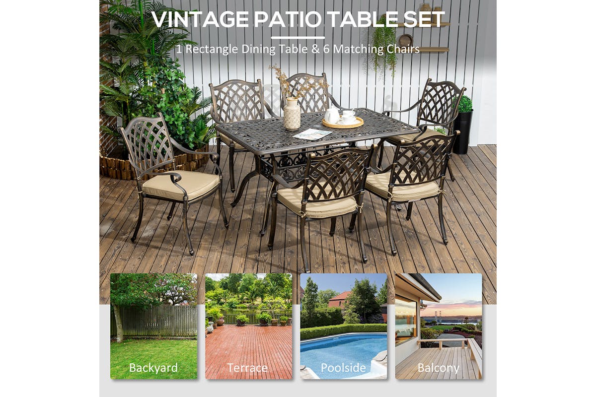 Outsunny Dining Set with Cushioned Chairs | Bronze Tone/Khaki | 7 Pieces-6