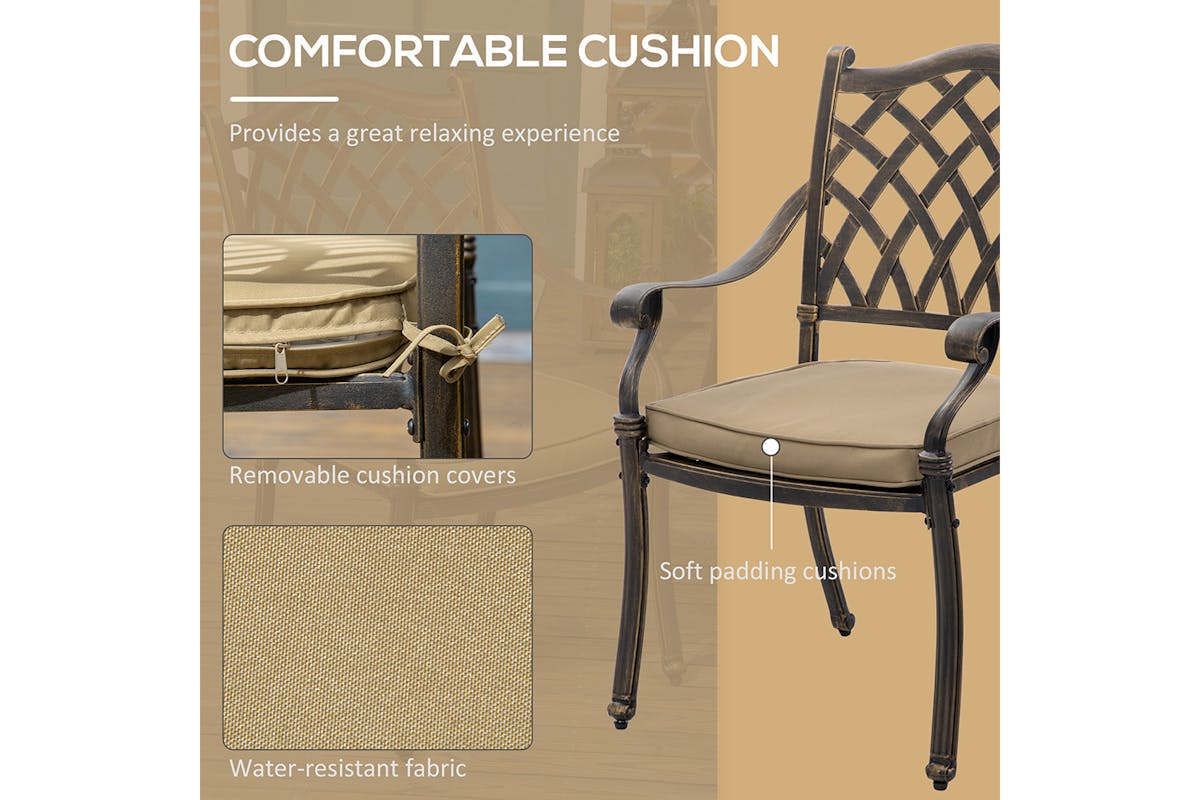 Outsunny Dining Set with Cushioned Chairs | Bronze Tone/Khaki | 7 Pieces-7