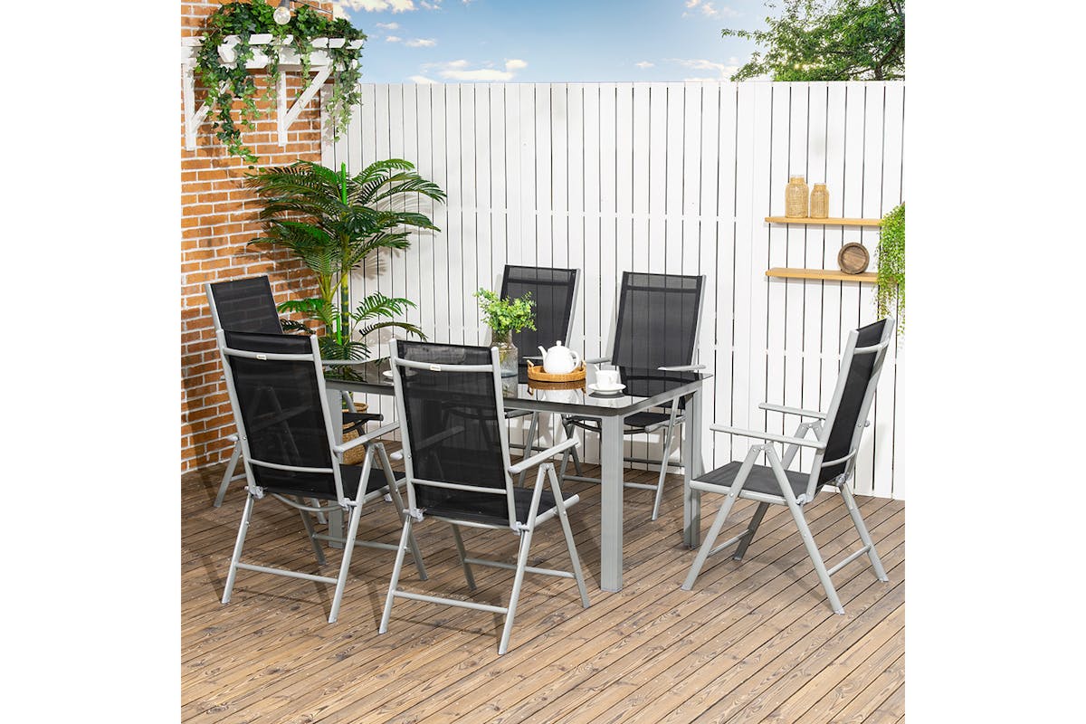 Outsunny Folding Dining Table Set | Black/Grey | 7 Pieces-2