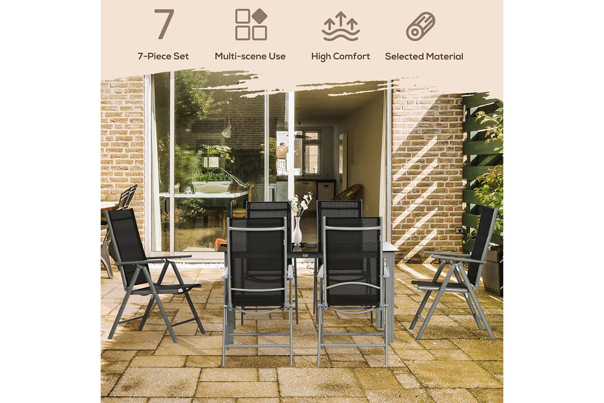 Outsunny Folding Dining Table Set | Black/Grey | 7 Pieces-3