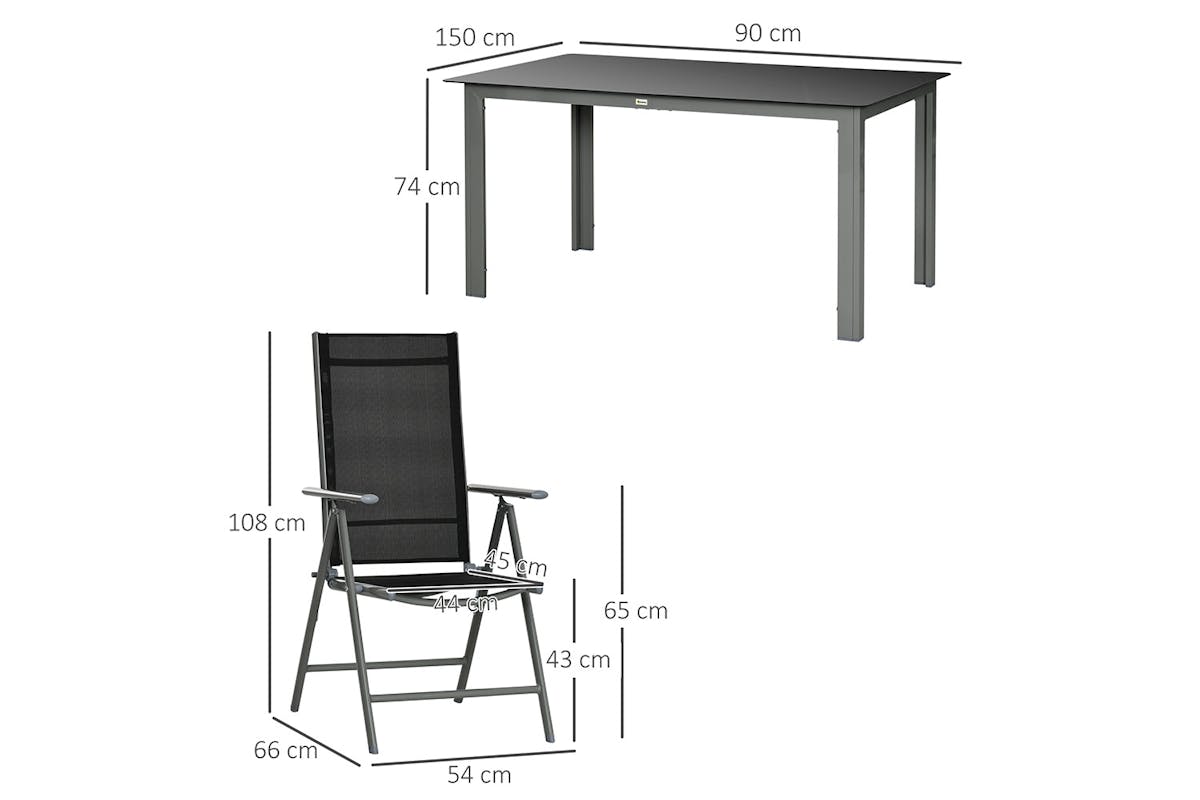 Outsunny Folding Dining Table Set | Black/Grey | 7 Pieces-5