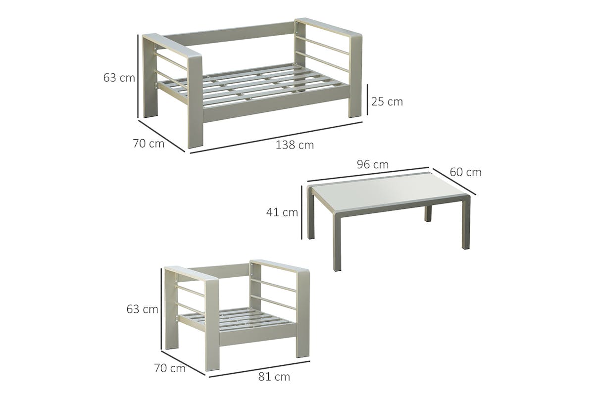 Outsunny Outdoor Garden Furniture Set with 2 Chairs, and Glass Top Table | Champagne gold/Light Khaki | 4 Pieces-5