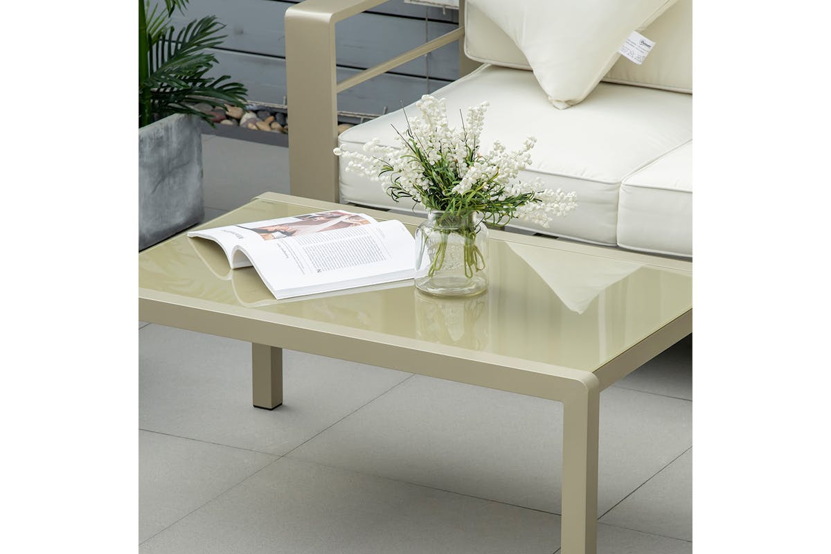 Outsunny Outdoor Garden Furniture Set with 2 Chairs, and Glass Top Table | Champagne gold/Light Khaki | 4 Pieces-7