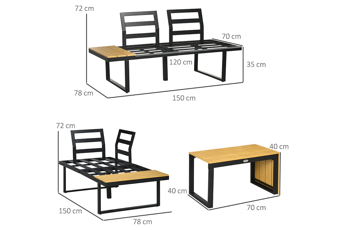 Outsunny Outdoor Patio Furniture Set with Cushions | Dark Grey/Light Grey-5