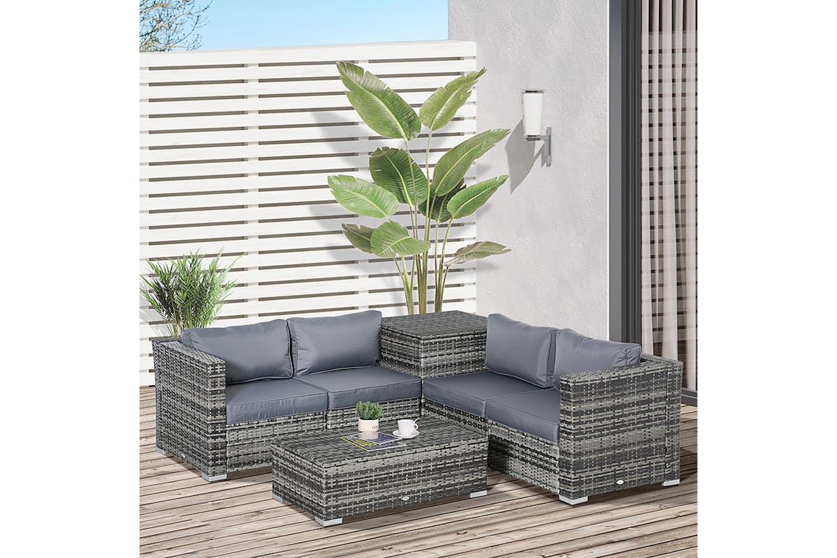 Outsunny Rattan Corner Sofa Set | Grey-2