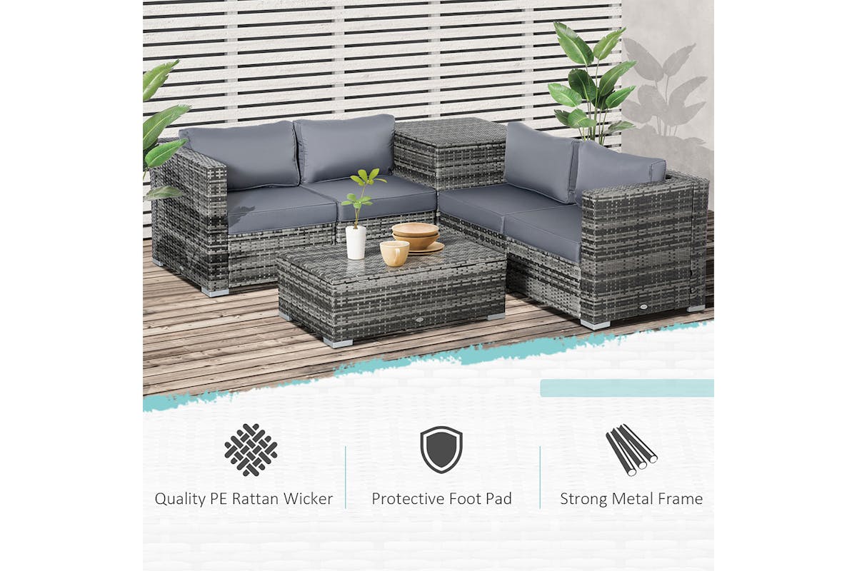 Outsunny Rattan Corner Sofa Set | Grey-3