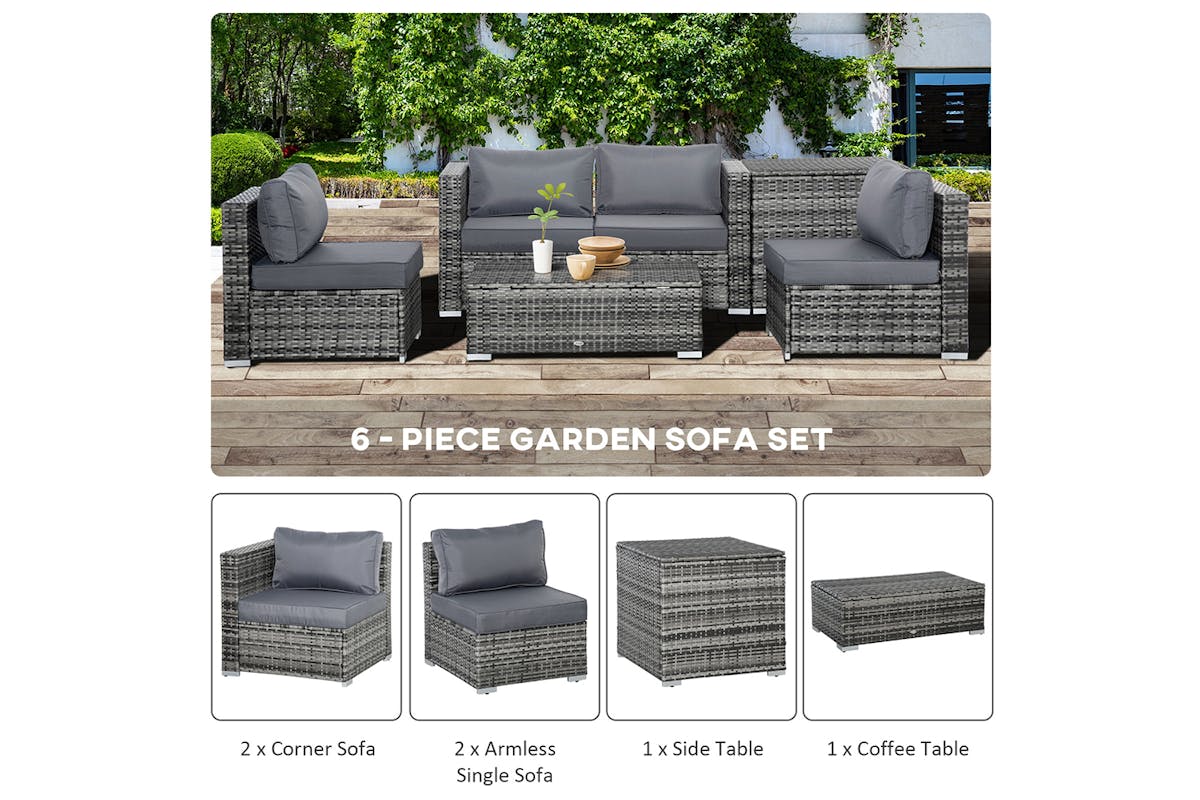 Outsunny Rattan Corner Sofa Set | Grey-4