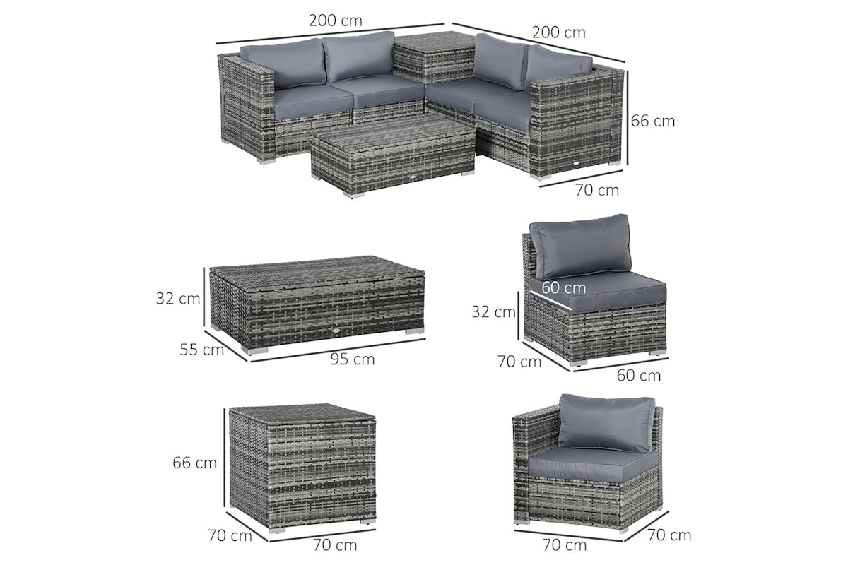 Outsunny Rattan Corner Sofa Set | Grey-8
