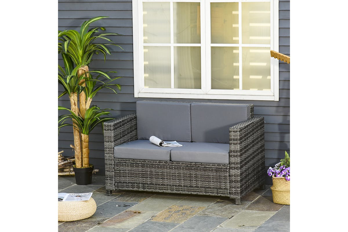 Outsunny Rattan 2 Seater Sofa | Mixed Grey-2