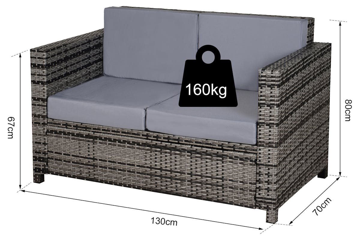 Outsunny Rattan 2 Seater Sofa | Mixed Grey-5