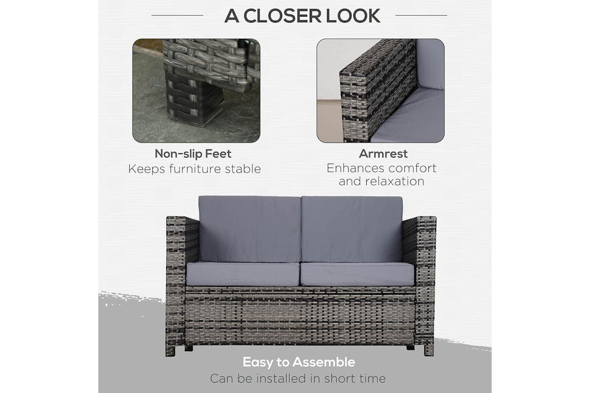 Outsunny Rattan 2 Seater Sofa | Mixed Grey-6