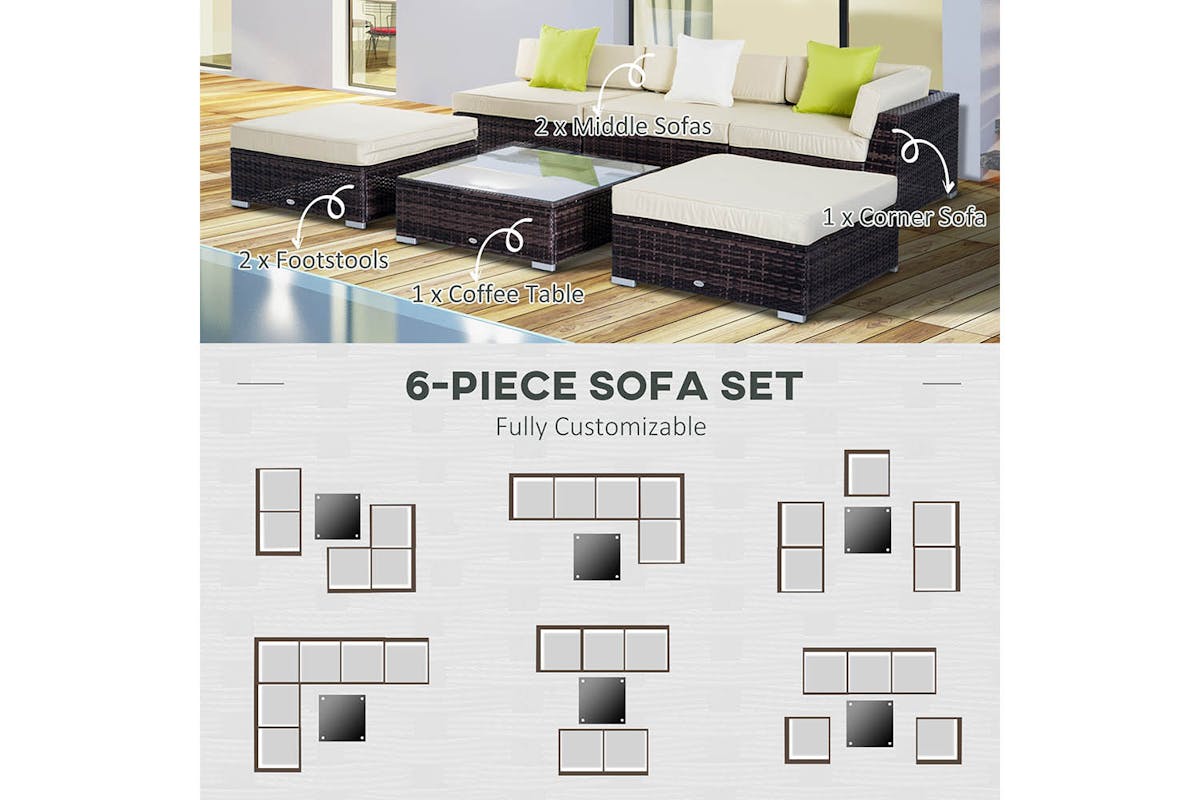 Outsunny Rattan Sofa Set | Brown/Beige-5