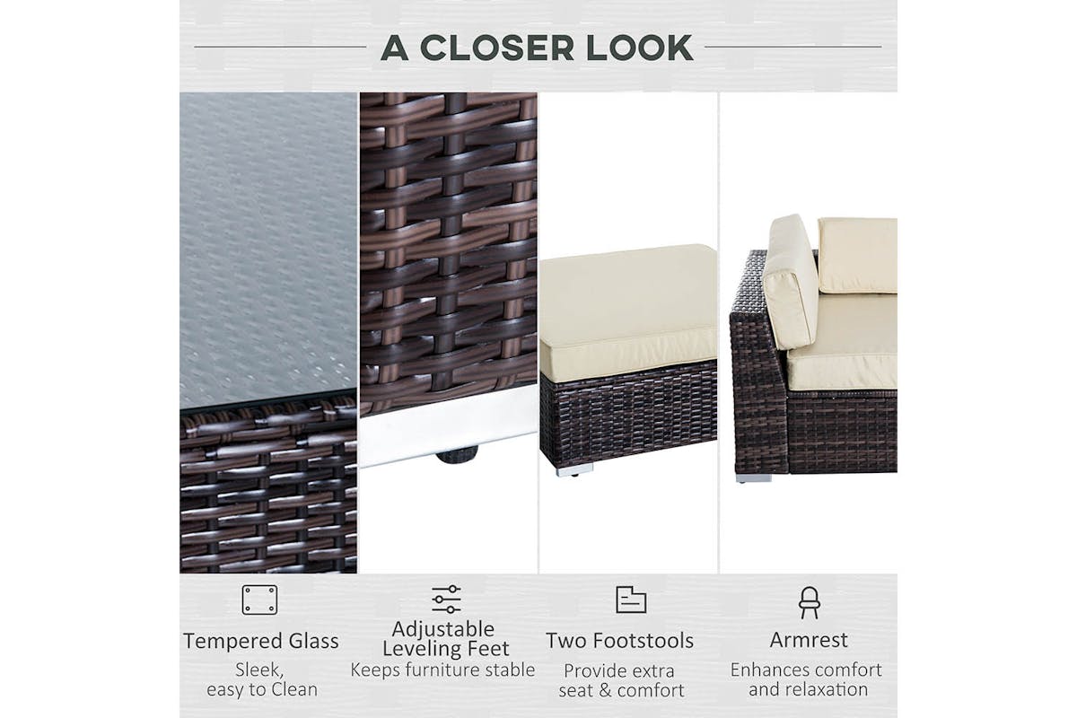 Outsunny Rattan Sofa Set | Brown/Beige-6