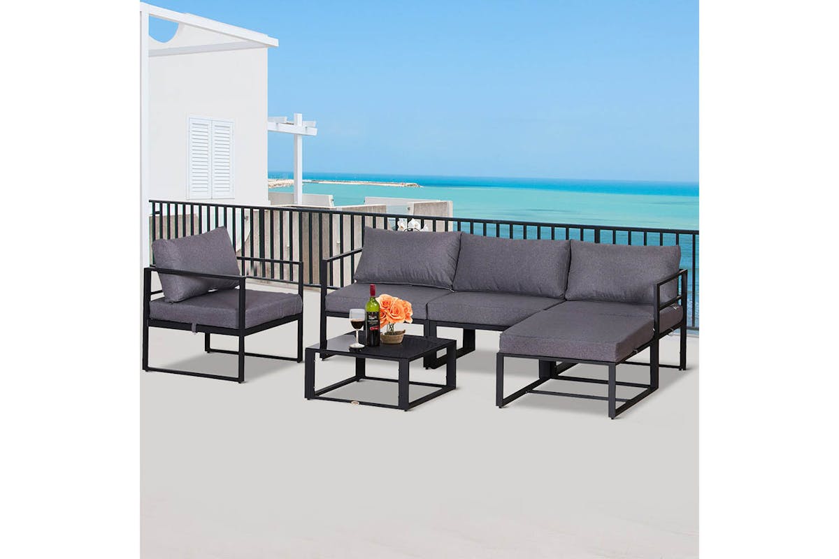 Outsunny Sectional Sofa Set with Cushions & Coffee Table | Grey | 6 Piece-2
