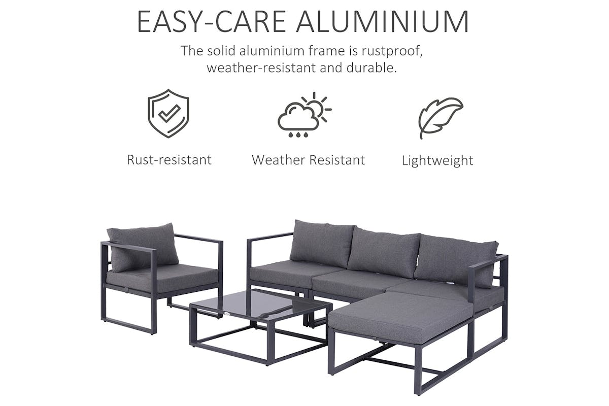 Outsunny Sectional Sofa Set with Cushions & Coffee Table | Grey | 6 Piece-3