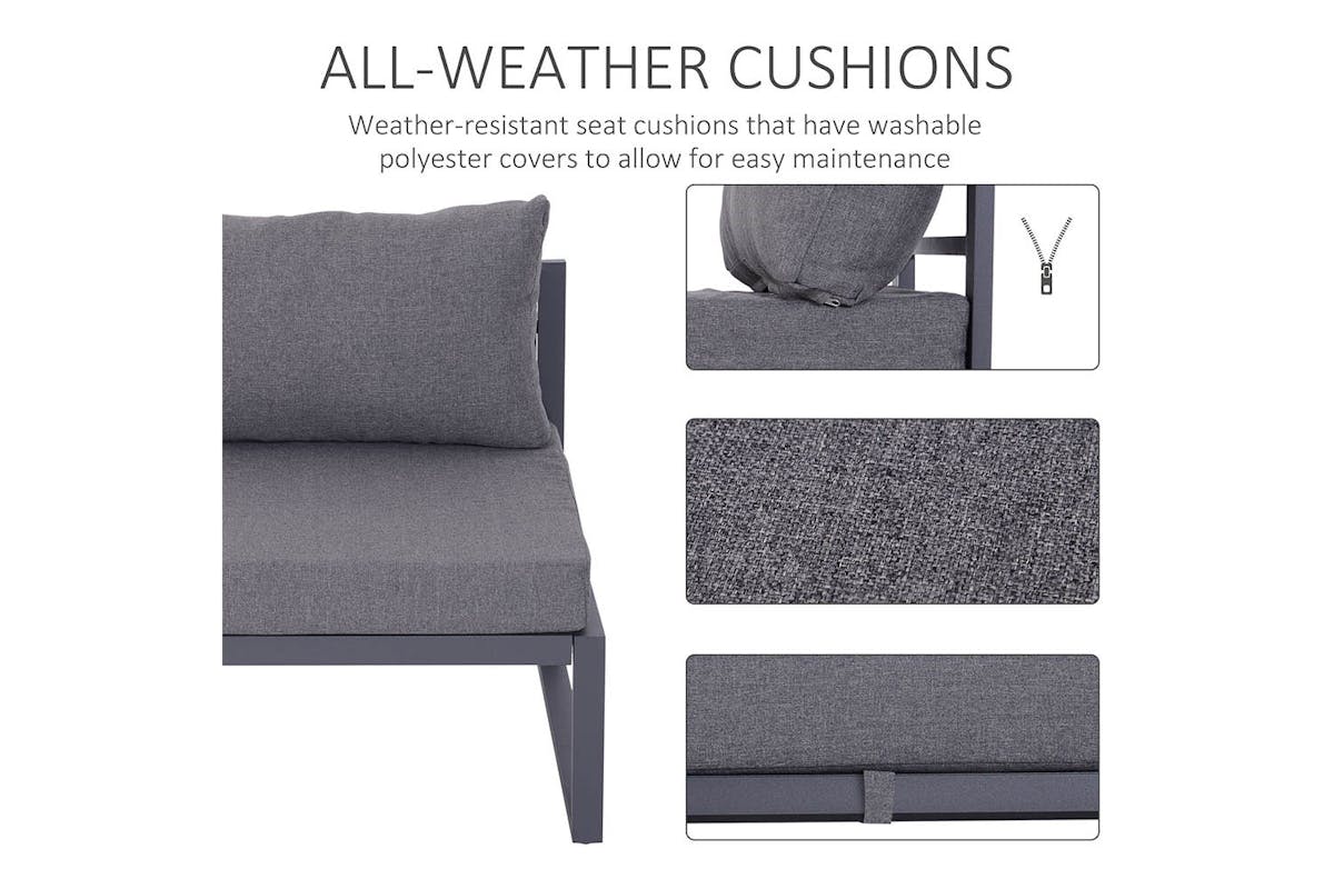 Outsunny Sectional Sofa Set with Cushions & Coffee Table | Grey | 6 Piece-4