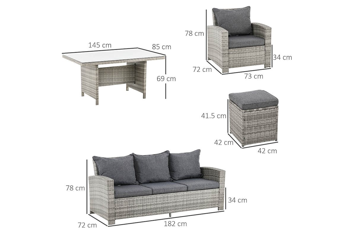 Outsunny Rattan Sofa Set | Grey | Set of 6-5