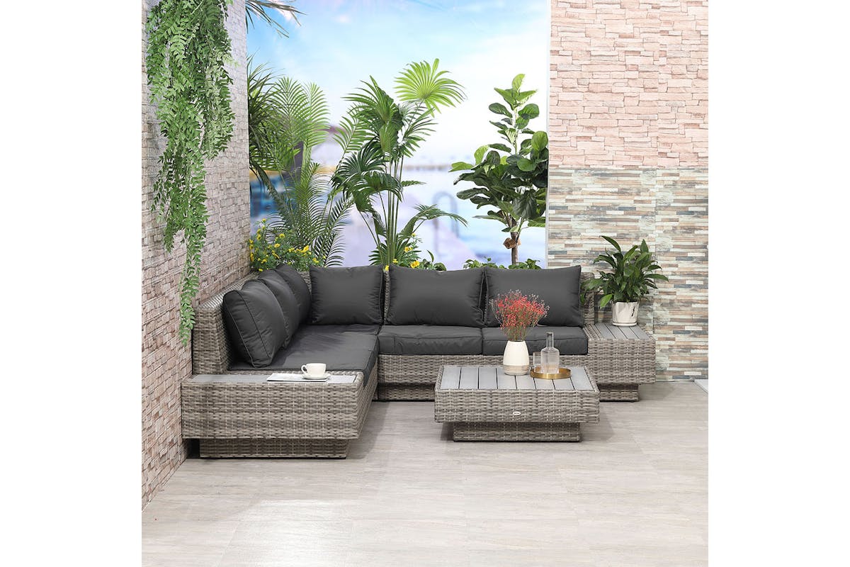 Outsunny Rattan Sofa and Coffee Table Set | Grey-2