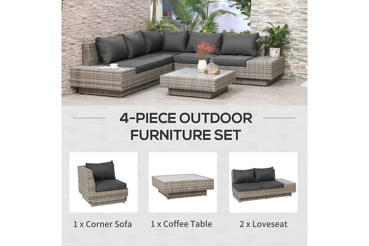 Outsunny Rattan Sofa and Coffee Table Set | Grey-4