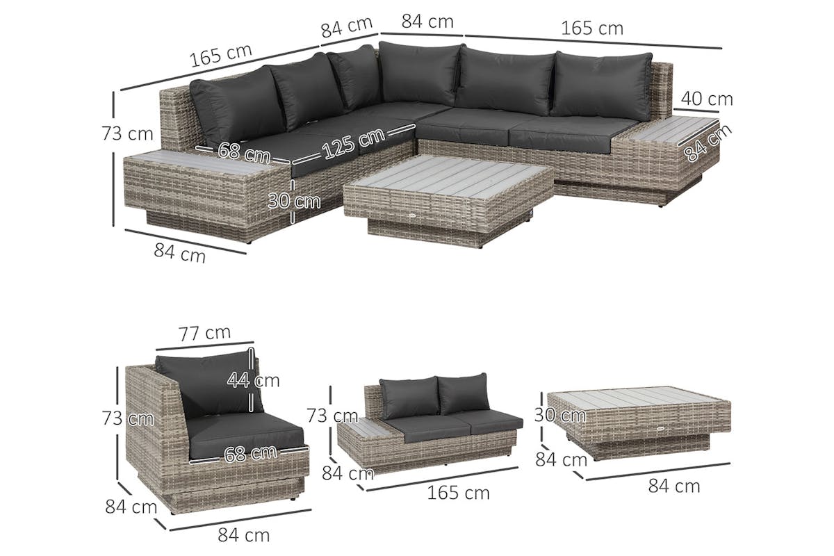 Outsunny Rattan Sofa and Coffee Table Set | Grey-5