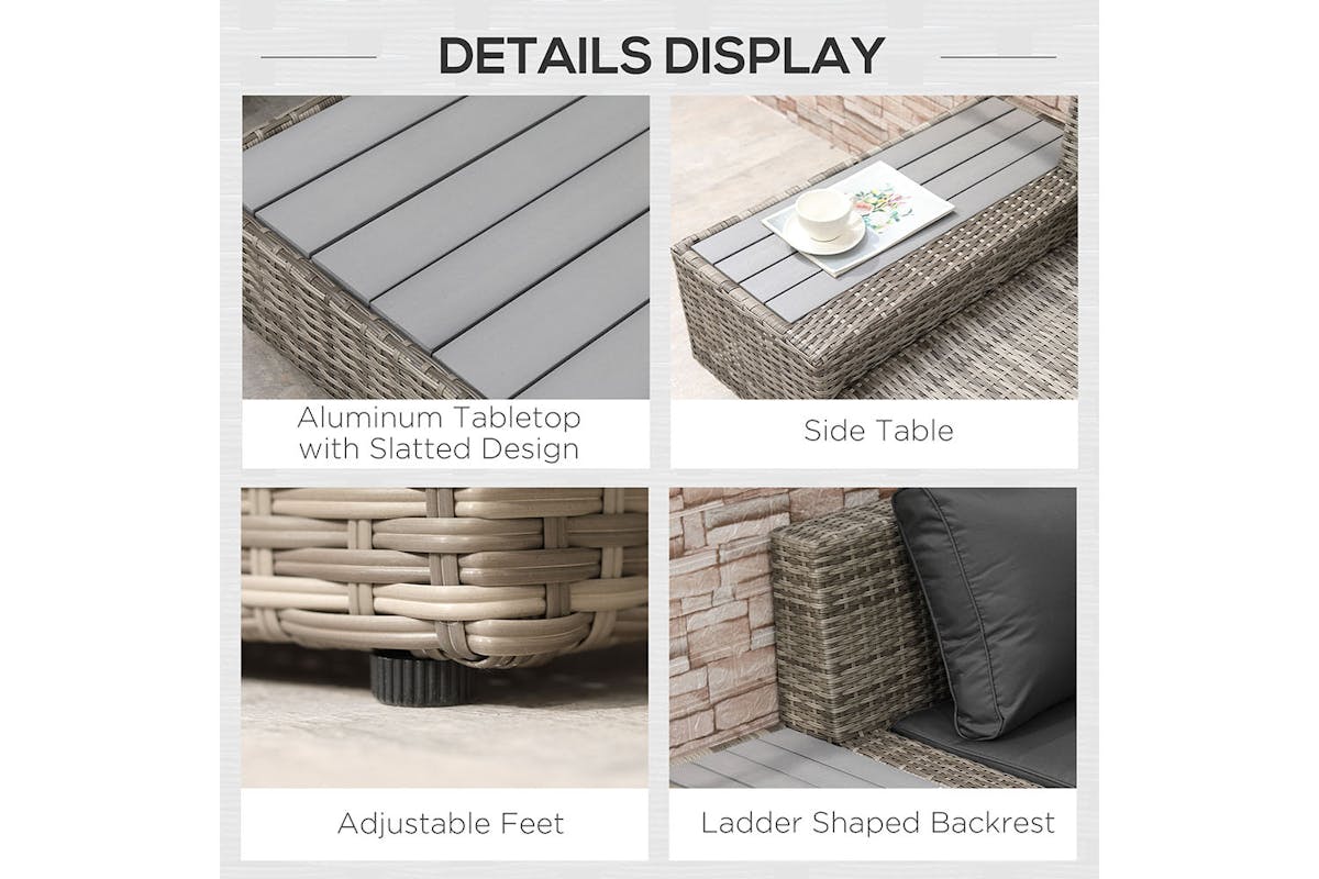 Outsunny Rattan Sofa and Coffee Table Set | Grey-7