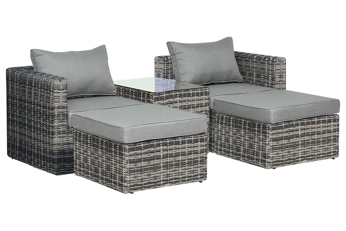 Outsunny Rattan Garden Sofa Set with Glass Top Table | 5 Pieces | Grey
