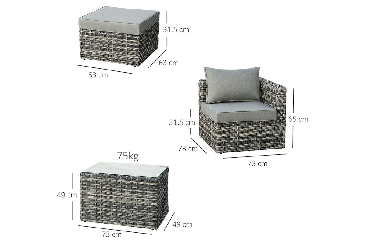 Outsunny Rattan Garden Sofa Set with Glass Top Table | 5 Pieces | Grey-5