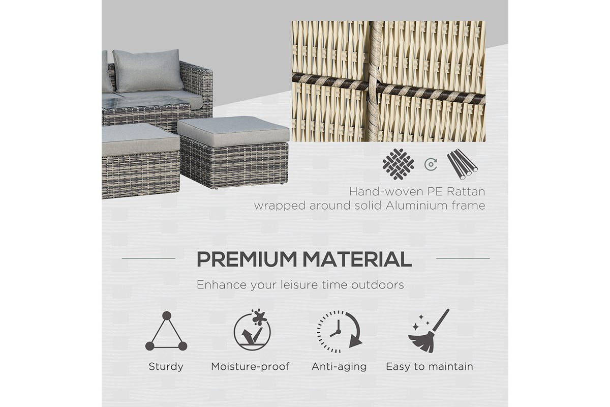 Outsunny Rattan Garden Sofa Set with Glass Top Table | 5 Pieces | Grey-7