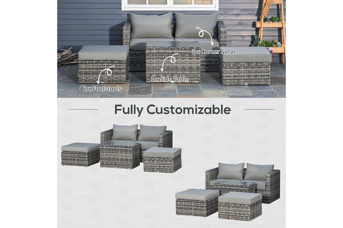 Outsunny Rattan Garden Sofa Set with Glass Top Table | 5 Pieces | Grey-8