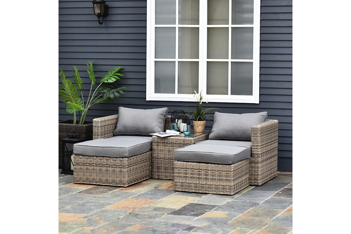 Outsunny Rattan Garden Sofa Set with Glass Top Table | 5 Pieces | Grey-2