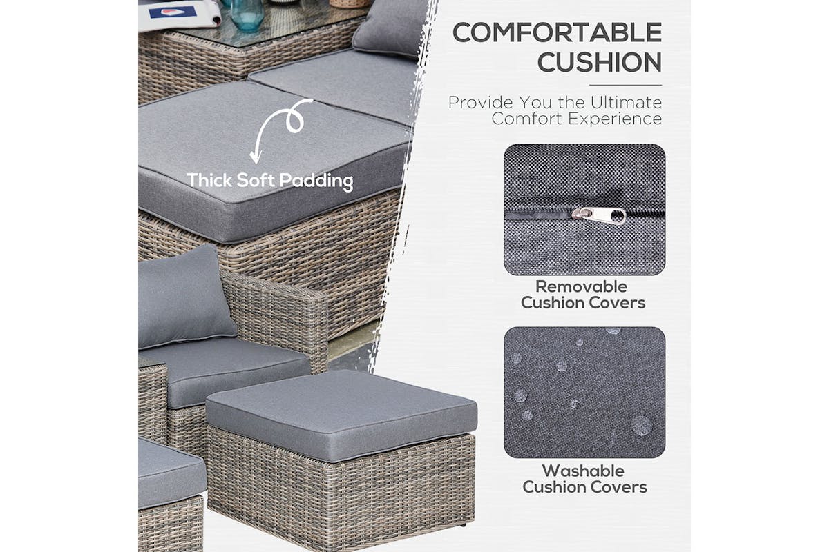 Outsunny Rattan Garden Sofa Set with Glass Top Table | 5 Pieces | Grey-4