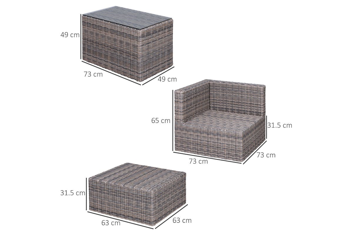 Outsunny Rattan Garden Sofa Set with Glass Top Table | 5 Pieces | Grey-5