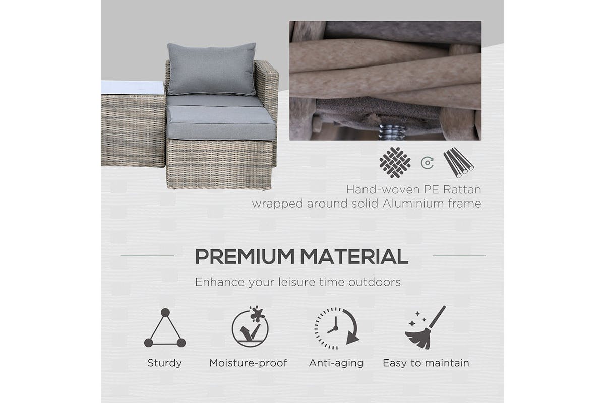 Outsunny Rattan Garden Sofa Set with Glass Top Table | 5 Pieces | Grey-7