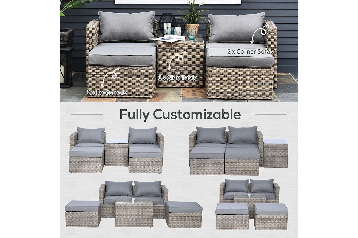 Outsunny Rattan Garden Sofa Set with Glass Top Table | 5 Pieces | Grey-8