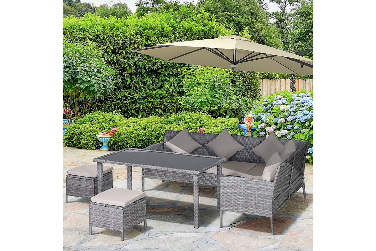Outsunny Garden Outdoor Dining with Sofa Set | Mixed Grey-2