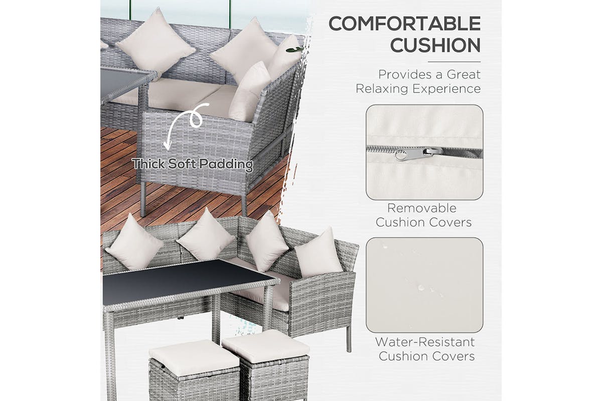 Outsunny Garden Outdoor Dining with Sofa Set | Mixed Grey-4