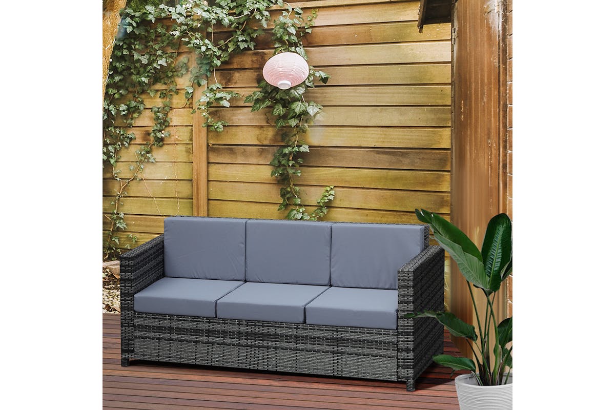 Outsunny 3 Seater Rattan Sofa | Mixed Grey-2