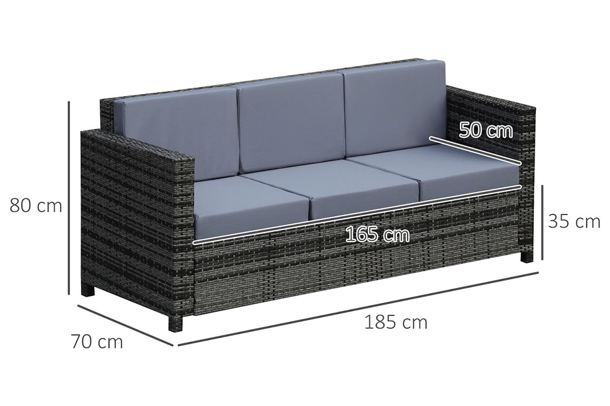 Outsunny 3 Seater Rattan Sofa | Mixed Grey-5