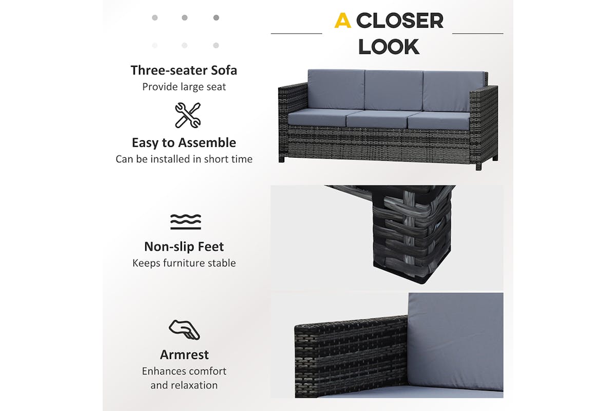 Outsunny 3 Seater Rattan Sofa | Mixed Grey-6