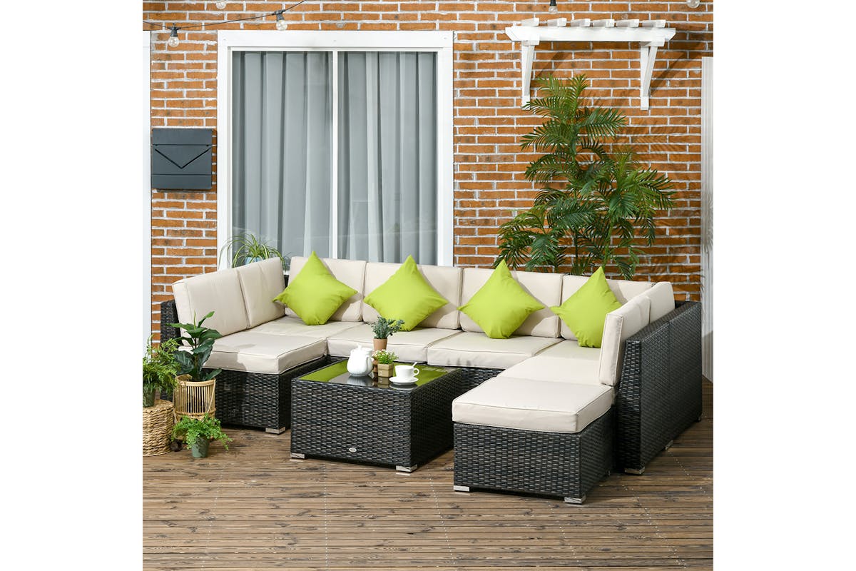 Outsunny PE Rattan Corner Sofa Set | Brown-2