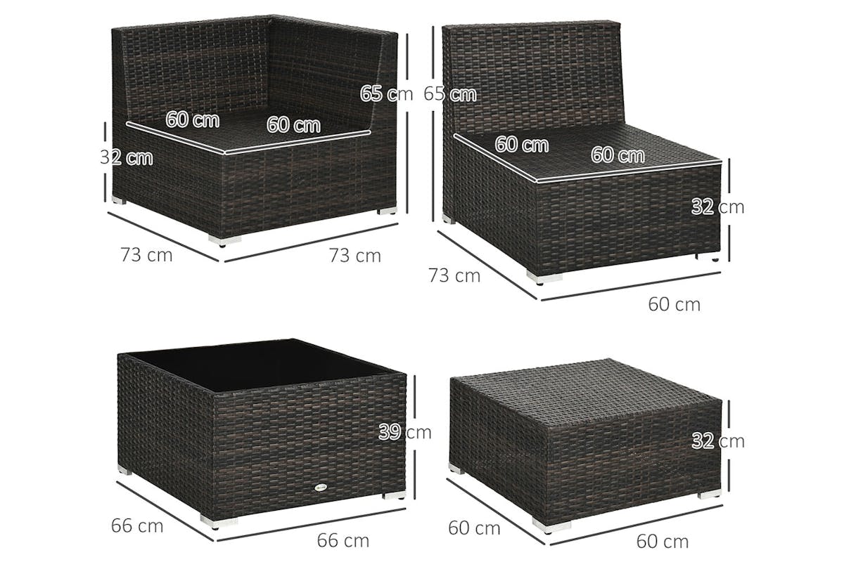 Outsunny PE Rattan Corner Sofa Set | Brown-5
