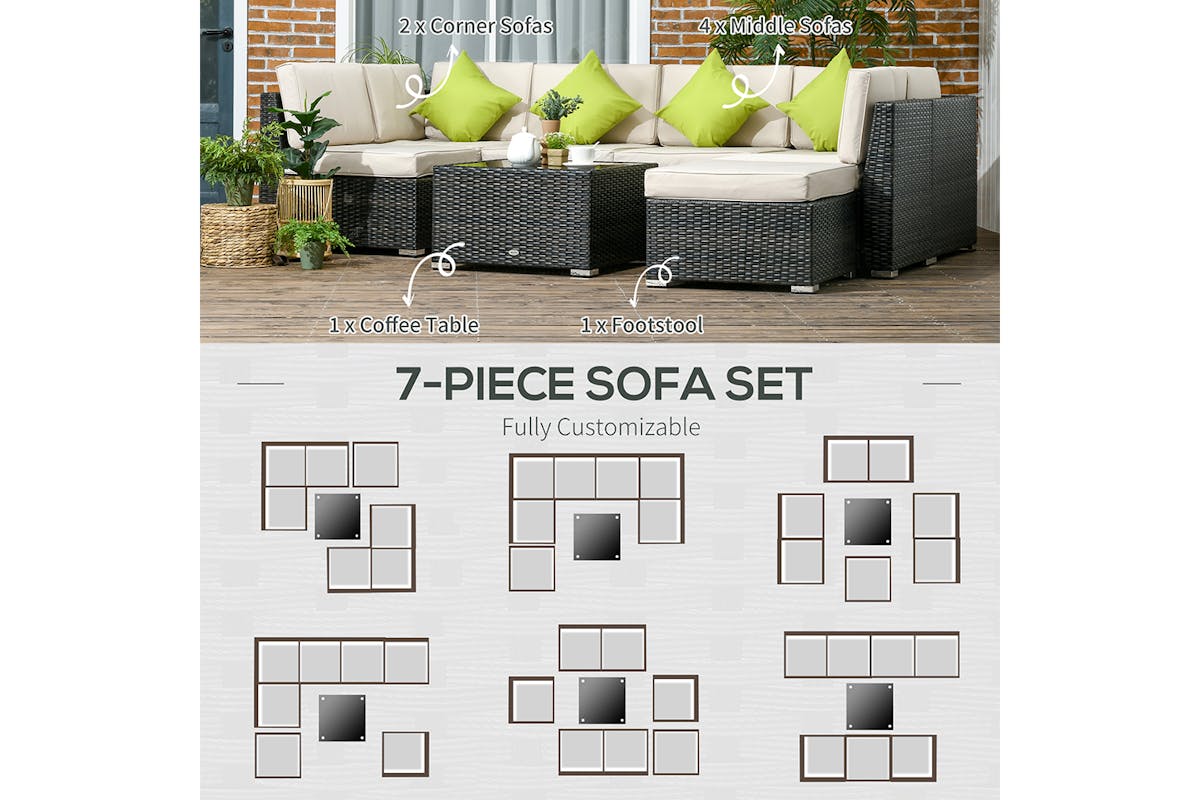 Outsunny PE Rattan Corner Sofa Set | Brown-6