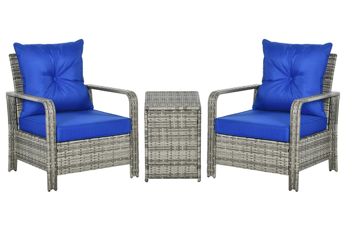 Outsunny PE Rattan Garden Seating Set with 2 Padded Chair Storage Table | 3 Pieces