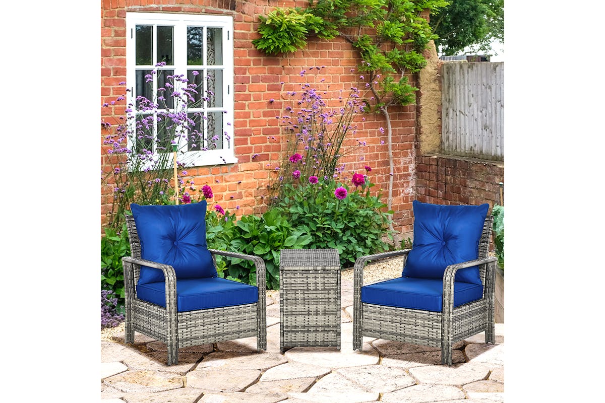 Outsunny PE Rattan Garden Seating Set with 2 Padded Chair Storage Table | 3 Pieces-2