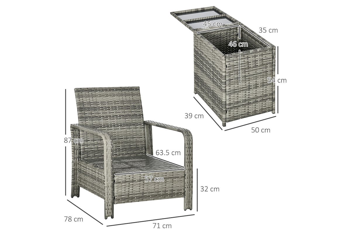 Outsunny PE Rattan Garden Seating Set with 2 Padded Chair Storage Table | 3 Pieces-8
