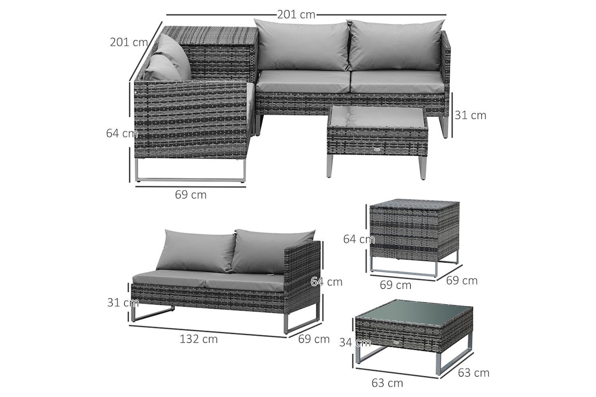 Outsunny Garden Rattan Sofa and Furniture Set | Mixed Grey-5