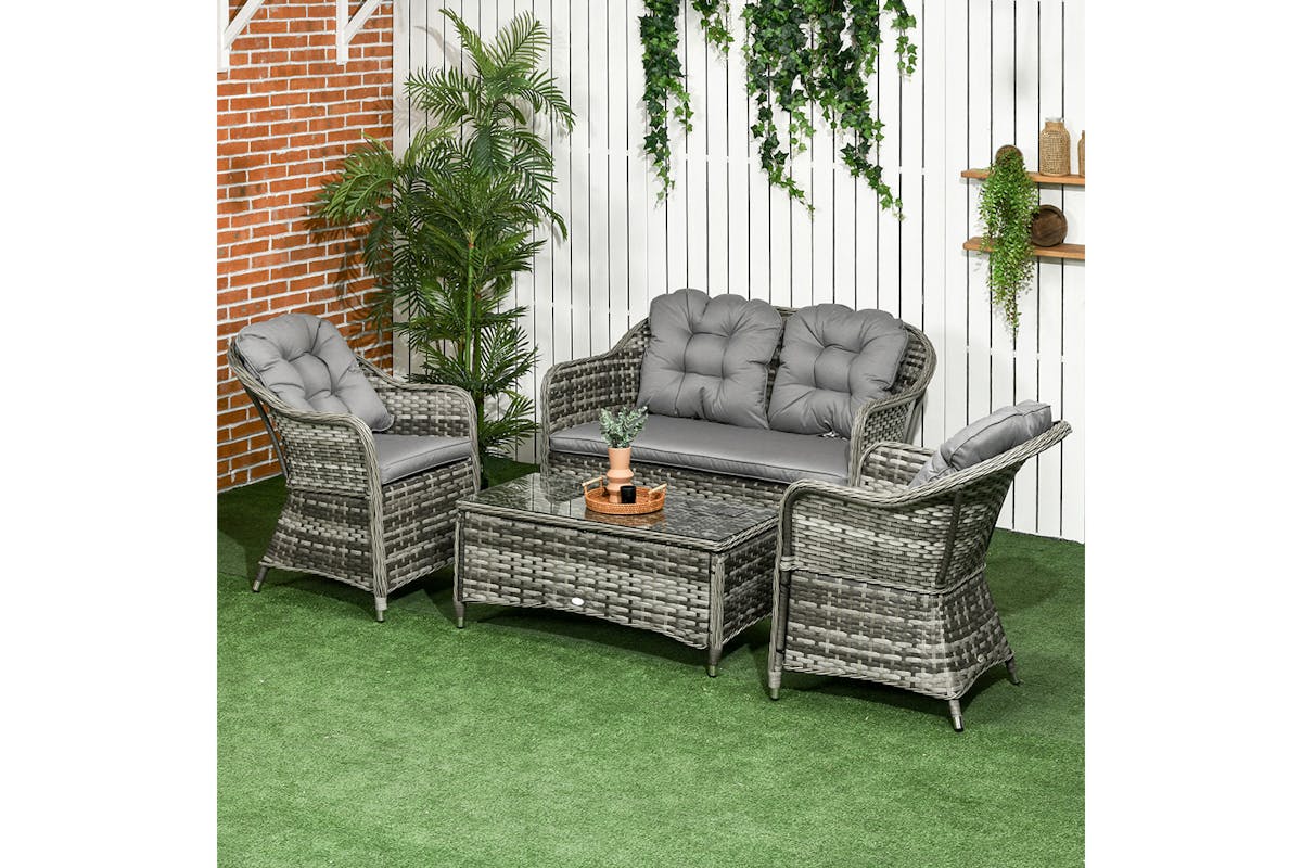 Outsunny Sofa Set with Glass Top Coffee Table | Grey-2