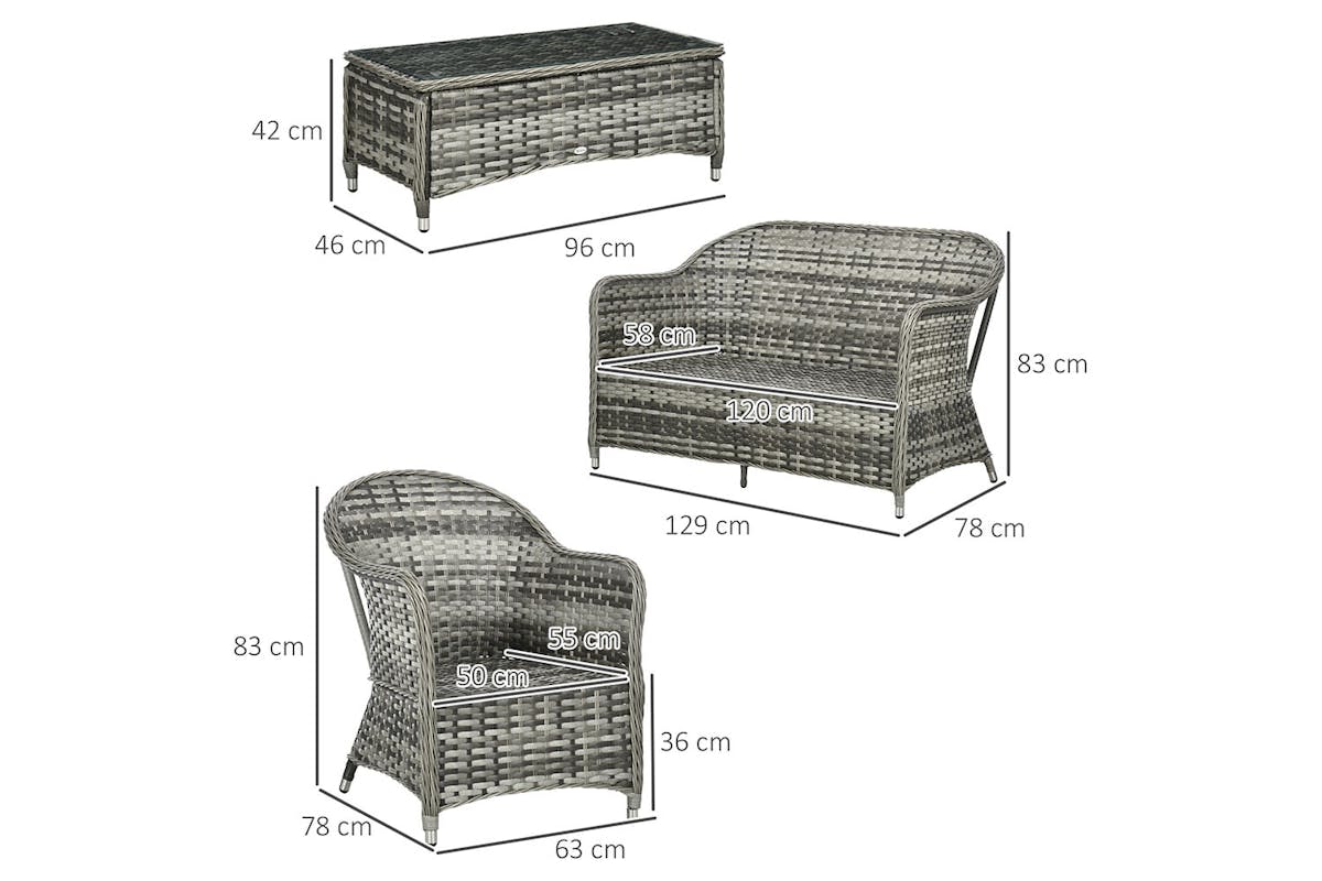 Outsunny Sofa Set with Glass Top Coffee Table | Grey-5