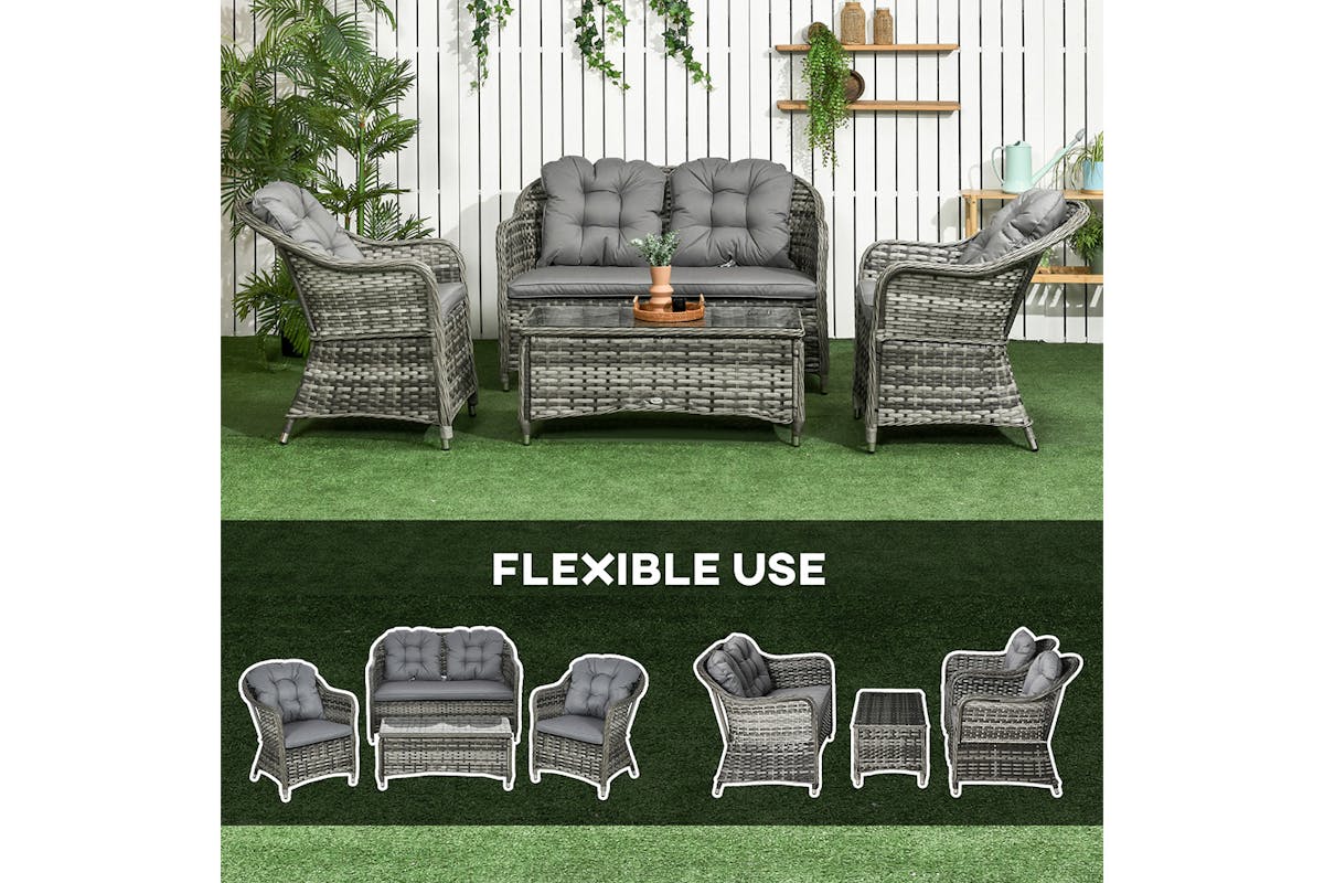 Outsunny Sofa Set with Glass Top Coffee Table | Grey-7