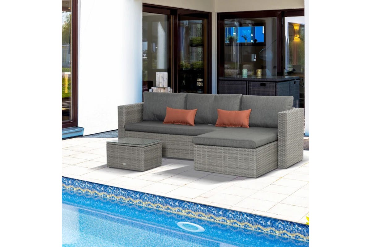 Outsunny Outdoor PE Rattan Sofa Set | Grey-11